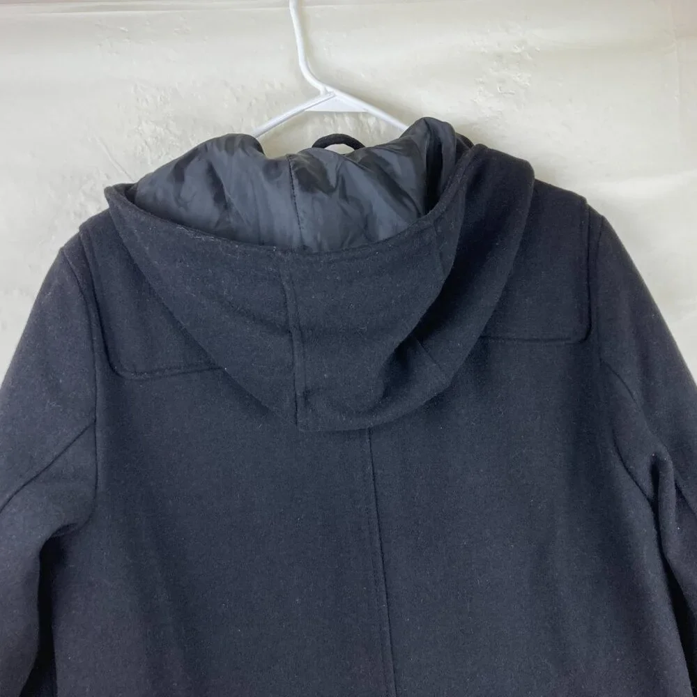 NWT Gap Womens‎ Sz S Wool Duffle Coat W/ Hood Toggle Buttons Black Pea Coat